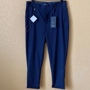 Men Zara dress pants navy stripped Carrot Cropped NWT
